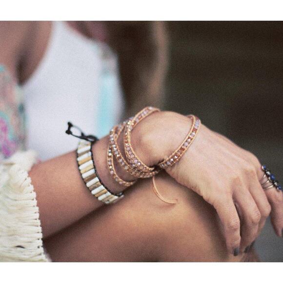 Freya Branwyn Aztec Howlite and Jasper Stone Bracelet Soft Leather Wrap - Picture 2 of 6